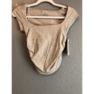 No Boundaries Womens Top XXS Square Portrait Neck Light Heather Grey Gray Shirt